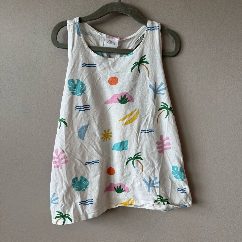 Zara Kids Girls 100% Cotton Island Palm‎ Tree Racerback Tank Top Size 9